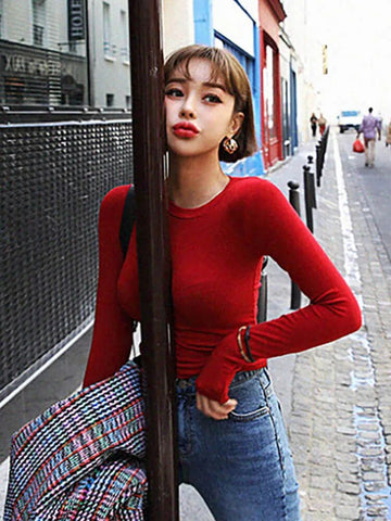 Good Quality T Shirt Korean Style Slim T-shirts 2024 Sexy Tshirts Cotton Long Sleeve Summer Casual Women Tops Tee Shirt Femme