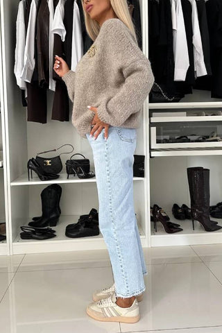 Explore Autumn Knit Open Front Long Balloon Sleeve Loose Cardigan