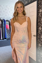Light One Shoulder Cape Meramid Sequins Long Corset Prom Dress with Appliques
