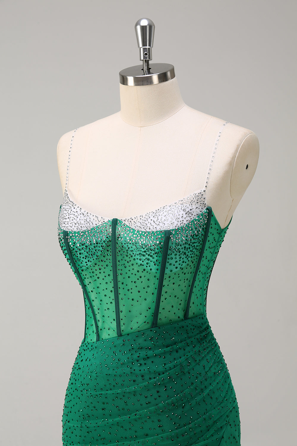 Glitter Royal Blue Spaghetti Straps Beaded Mermaid Long Corset Prom Dress with Slit