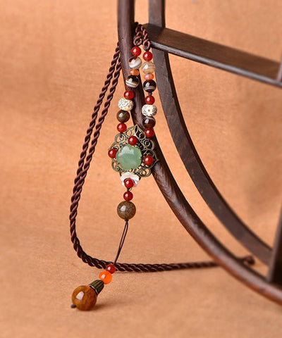 Unique Brown Hand Woven Agate Pearl Gourd Pendant Necklace