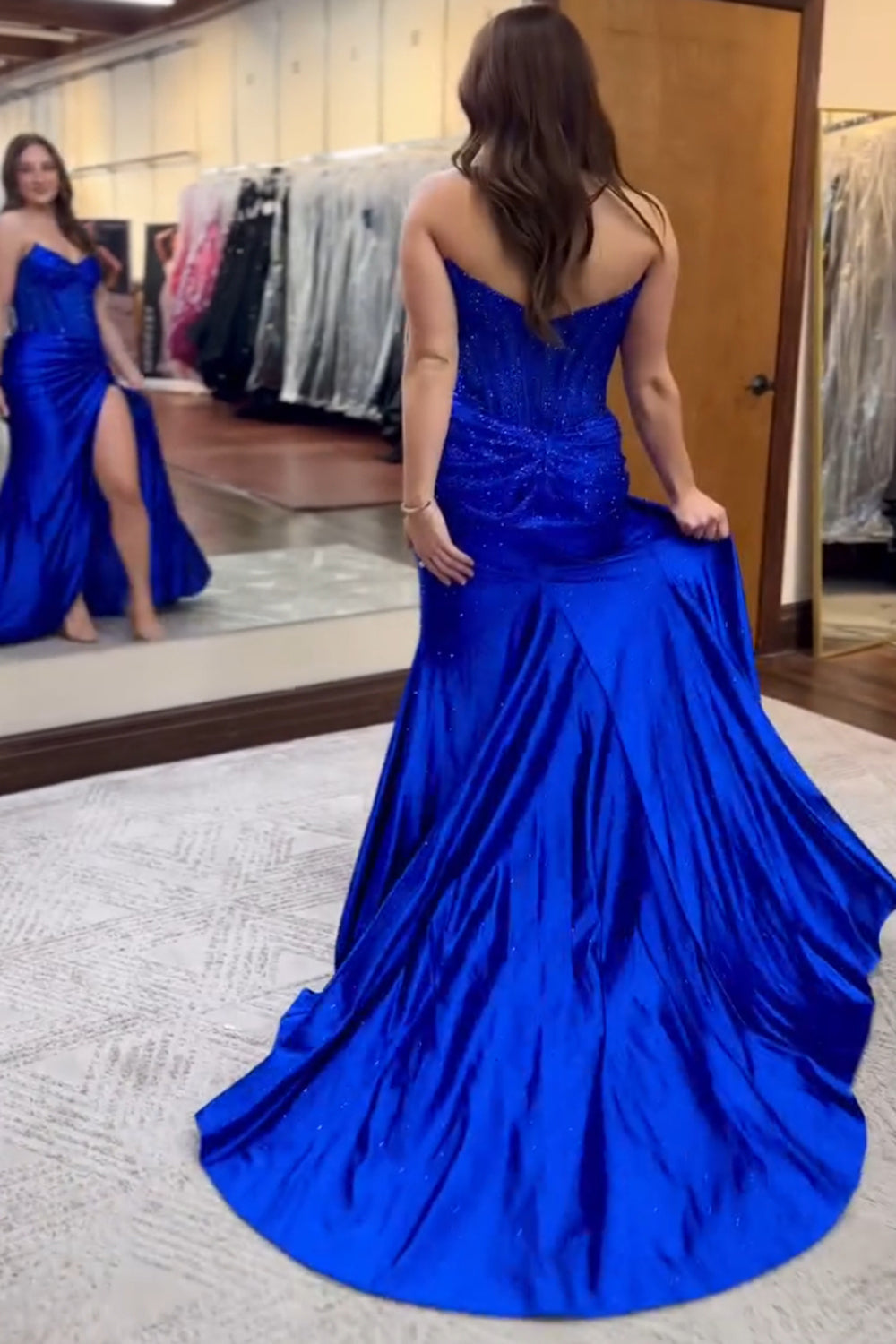 Mermaid Sweetheart Satin Long Corset Prom Dress with Beading