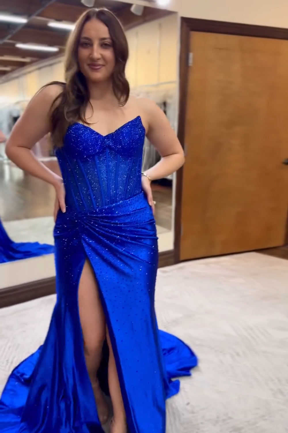 Mermaid Sweetheart Satin Long Corset Prom Dress with Beading