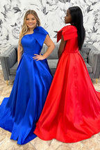 Langes, einseitig schulterfreies Prinzessinnen-Abendkleid aus Satin mit Schleife