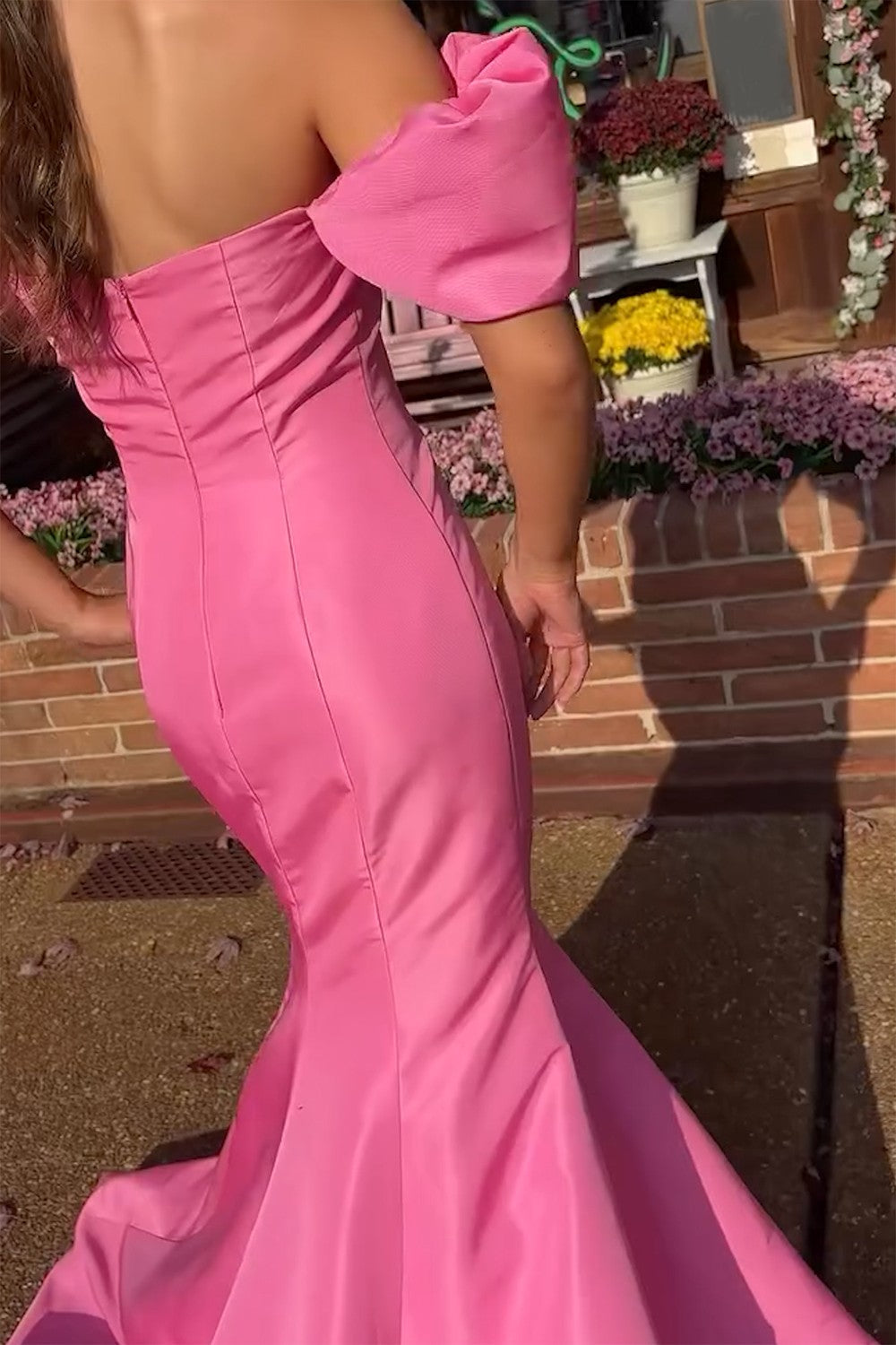 Mermaid Off the Shoulder Satin Long Prom Dress Puff Sleeves