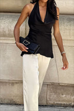 Satin Cowl Backless Tank Top