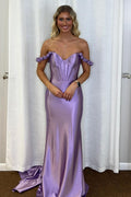 Schulterfreies, meerjungfrauenförmiges, langes Korsett-Abendkleid aus Satin