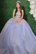 Vestido de quinceañera con apliques de tul y escote corazón