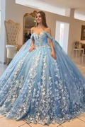 Tüll-Ballkleid, schulterfrei, Quinceañera-Kleid mit Applikationen