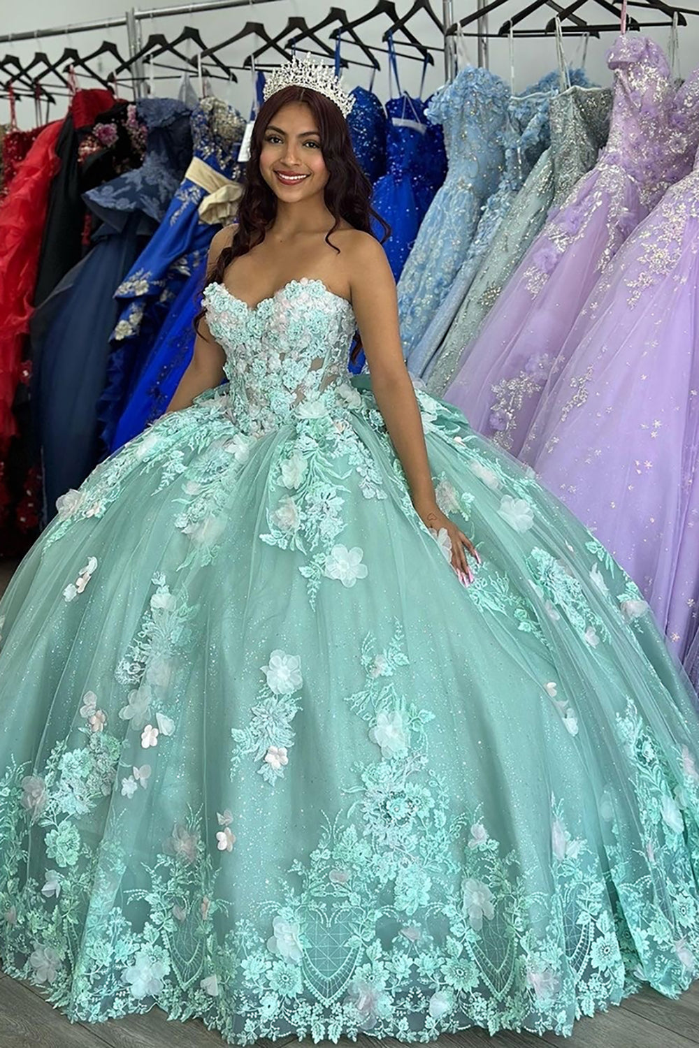 Ballkleid aus Tüll mit herzförmigem Ausschnitt und Applikationen für Quinceañeras