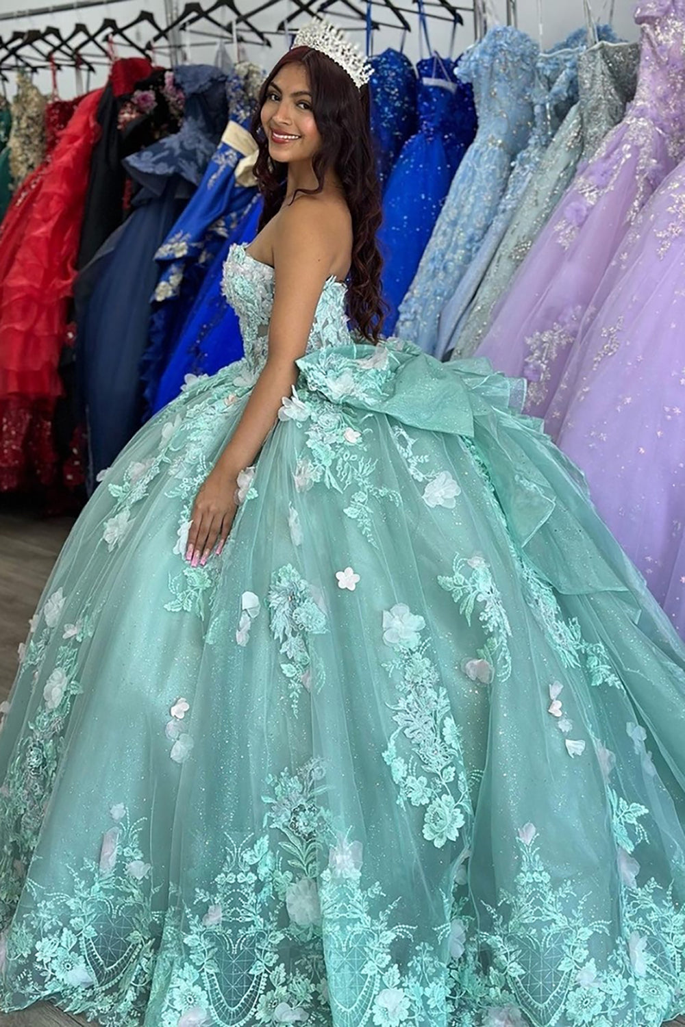 Ballkleid aus Tüll mit herzförmigem Ausschnitt und Applikationen für Quinceañeras