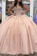 Vestido de quinceañera con apliques de corsé de tul y escote corazón