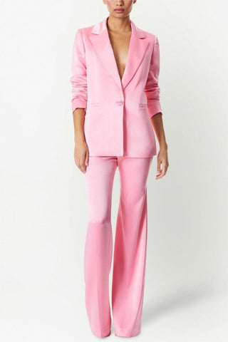 Satin Solid Blazer & High Waist Pants Set