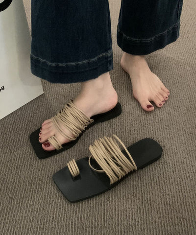 Chic Soft Splicing Damen Khaki Slide Sandalen Peep Toe 