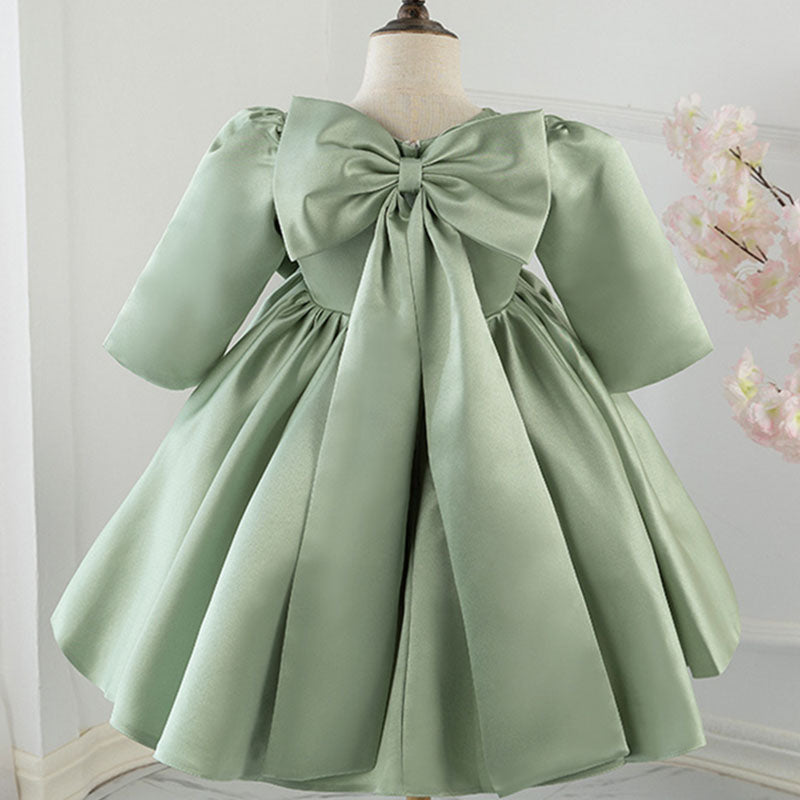 Mädchenkleid, Kleinkind-Abendkleid, Kommunionskleid, grünes Prinzessinnenkleid mit großer Schleife 