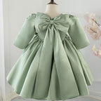 Mädchenkleid, Kleinkind-Abendkleid, Kommunionskleid, grünes Prinzessinnenkleid mit großer Schleife 