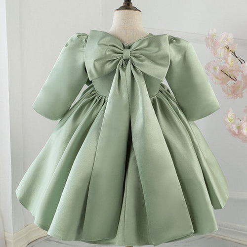 Mädchenkleid, Kleinkind-Abendkleid, Kommunionskleid, grünes Prinzessinnenkleid mit großer Schleife 