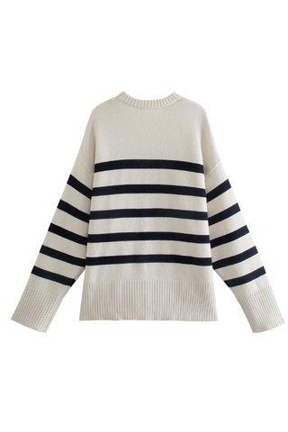 Striped Long Sleeve Crew Neck Pullover Knitted Women's Sweater
