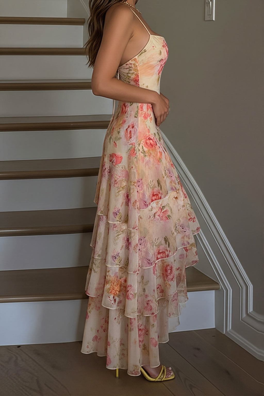 Irregular Hem Floral Halter Maxi Dress