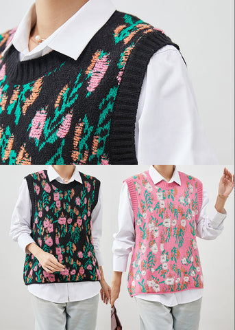 Chalecos de punto grueso de jacquard rosa orgánico para primavera 