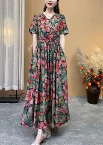 Vestido largo de algodón con estampado floral de rosas para mujer, ajustado, de verano 