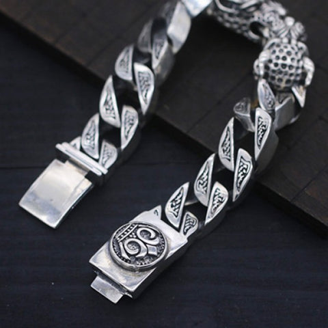 Sterling Silver Leopard Curb Chain Bracelet