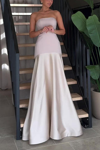 (En 5 colores) Vestido maxi de fiesta con vuelo y patchwork sin tirantes Meridress
