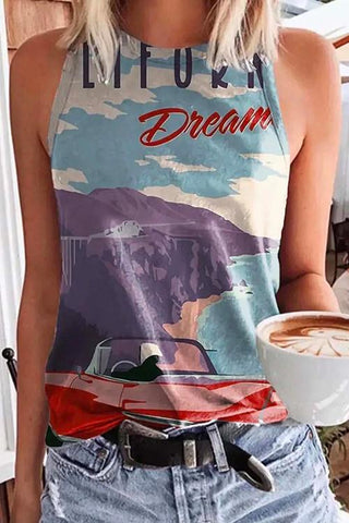 Camiseta sin mangas con estampado gráfico y cuello redondo de Meridress