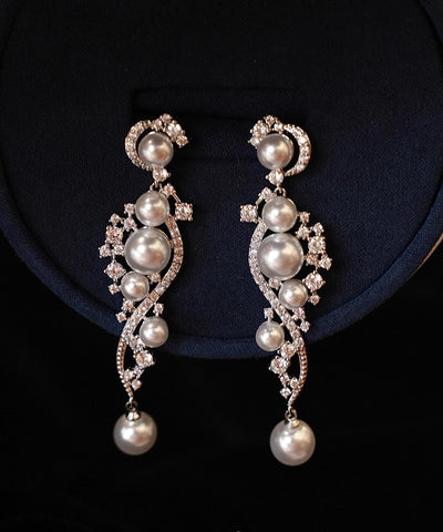 Classy White Stergild Silver Zircon Pearl Drop Earrings