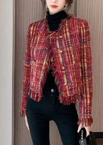 Französische rote Quastentaschen Knopf Wollmäntel Frühling 