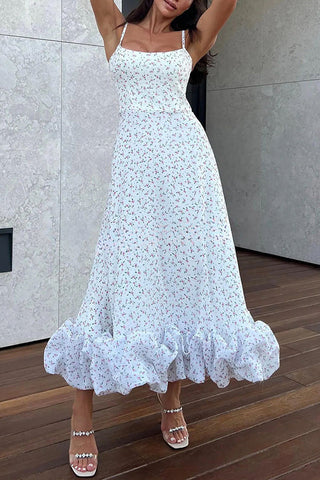 Vestido midi para banquete, fiesta, bustier con volantes y estampado floral de Spotlight Delight 