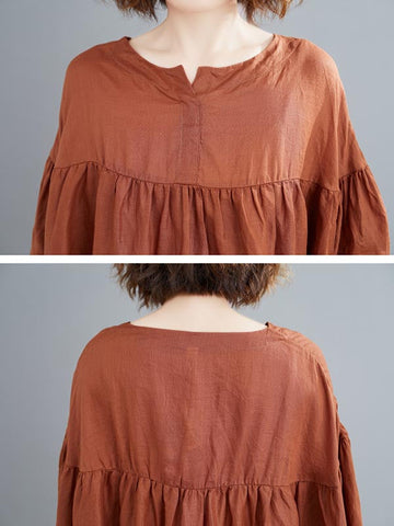 Camiseta informal holgada con mangas murciélago y cuello en V 