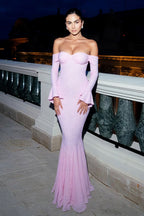 Off Shoulder Lace Patchwork Fitted Mermaid Maxi Dress