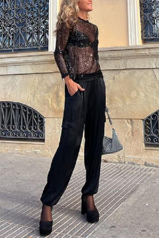 Blusa de manga larga con lentejuelas Keep It Shine 