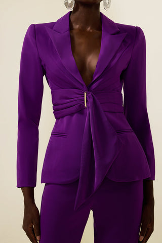 Solid Ruched Bottom Blazer ＆Mid Waist Solid Pants Set