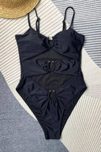 Solid Hollow Metal One Piece Swimwear
