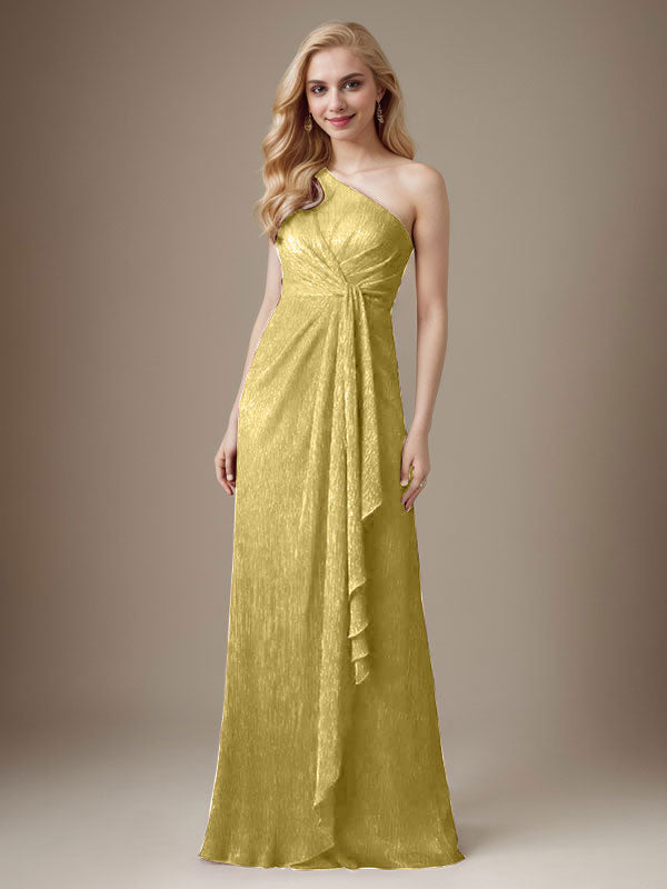 Rubinrotes Etuikleid mit One-Shoulder-Schulter und Metallic-Mesh-Optik, Brautmutterkleid