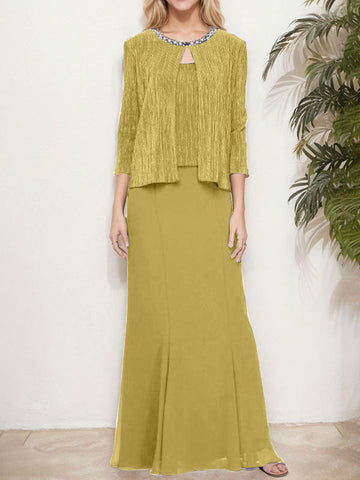 Vestido de dos piezas con efecto metalizado y chaqueta