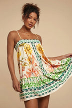 Palm Bird Print Loose Fit Cami Mini Dress