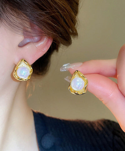 Fine Gold Stainless Steel Pearl Stud Earrings