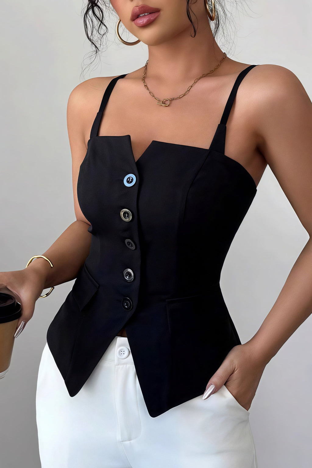 Slim Fit Button Vest Style Cami Top
