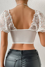 Printed Button Front Low Cut Backless Blouse