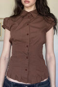 Sweet Spicy Collared Puff Sleeve Blouse