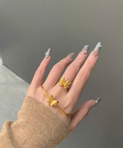 Boutique Gold Sterling Silber Oververgoldete Schmetterlingsringe 