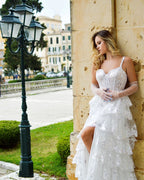 Princess A Line Off the Shoulder White Corset Prom Dress with Lace Ruffles