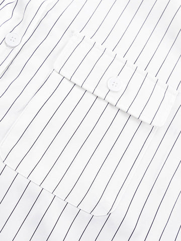 Blusas de solapa a rayas con aberturas laterales, mangas largas y corte irregular 