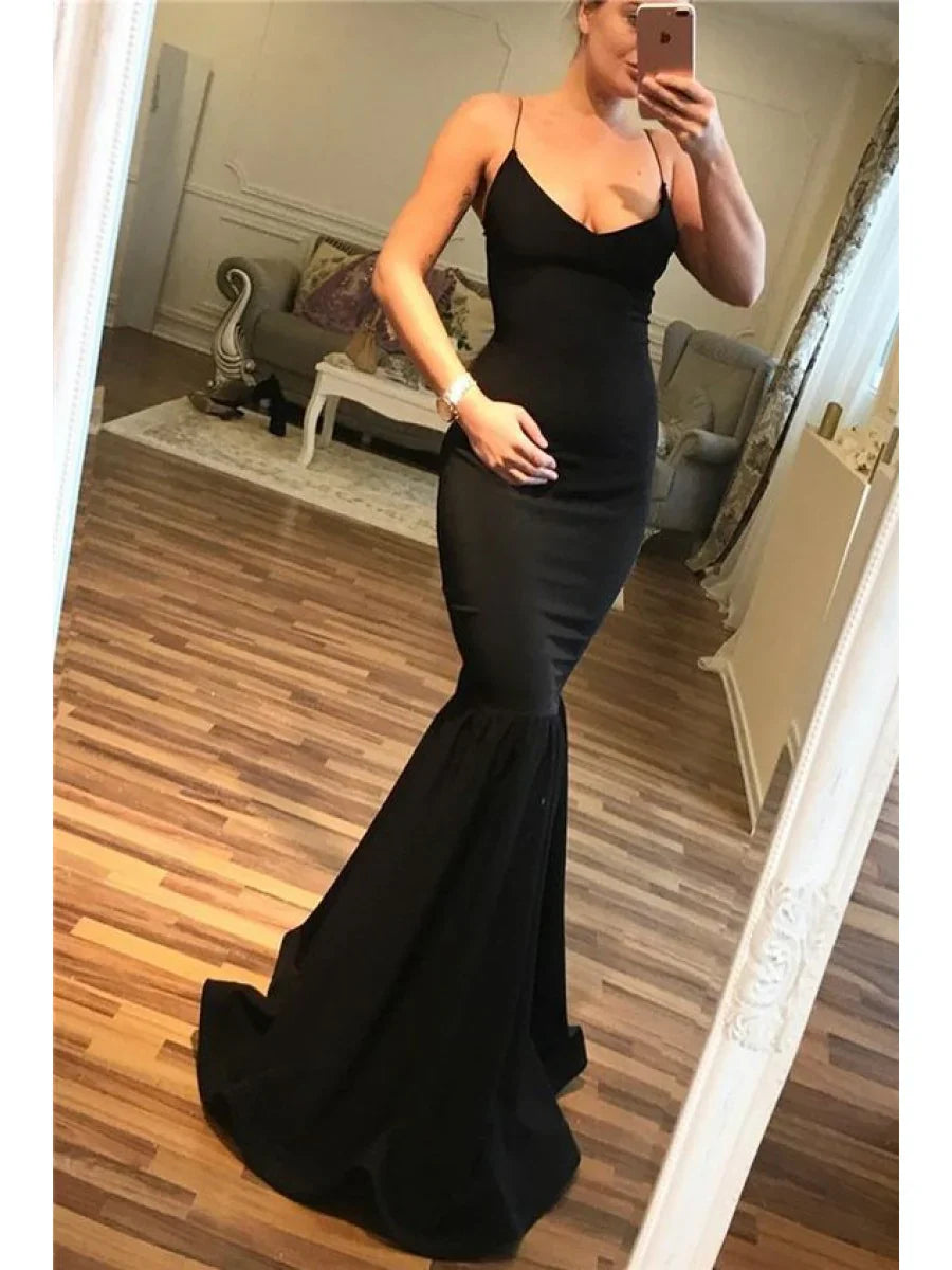 Spaghetti-Straps Mermaid Prom Dress Long Online Evening Dresses