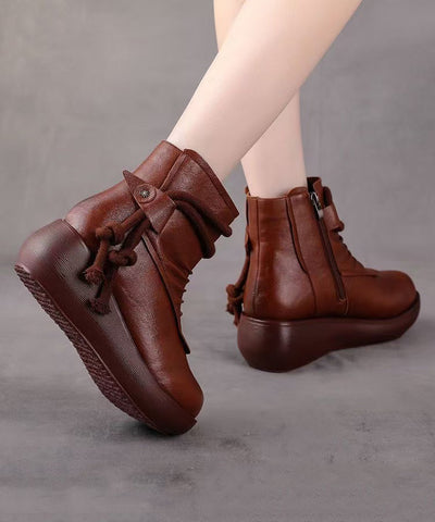 Retro Bequeme Splicing Wedge Boots Braun Kunstleder 