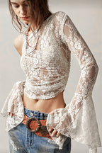 Elegant Lace Flare One Shoulder Blouse