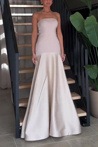 (En 5 colores) Vestido maxi de fiesta con vuelo y patchwork sin tirantes Meridress